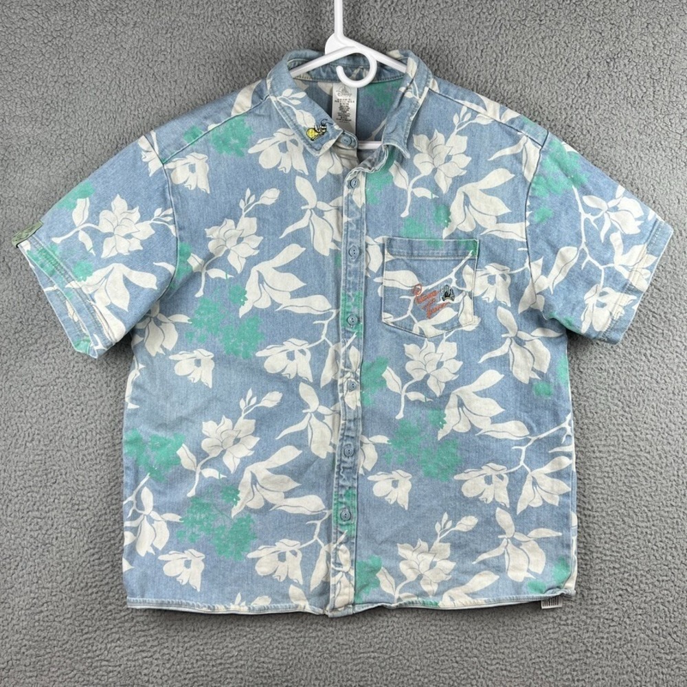 Disney Denim Shirt Mens Large Floral AOP Princess Tiana Embroidered Button Up